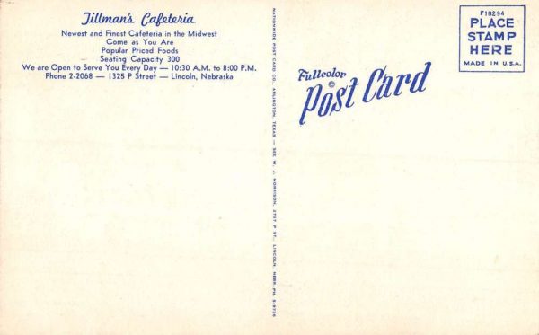 Lincoln Nebraska Tillmans Cafeteria Multiview Antique Postcard K105071 - Image 2