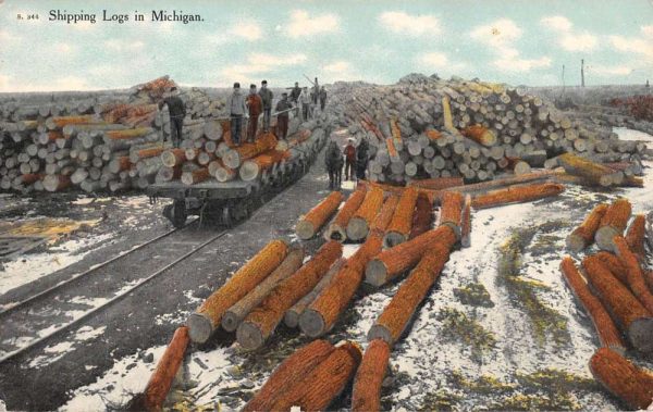 Michigan Shipping Logs Logging Winter Scene Antique Postcard K105139