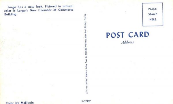 Largo Florida Chamber Of Commerce Bldg Vintage Postcard K105181 - Image 2