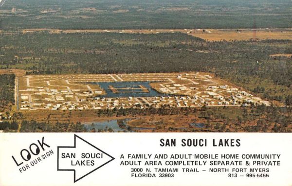 North Fort Myers Florida San Souci Lakes Birdseye View Vintage Postcard K105200