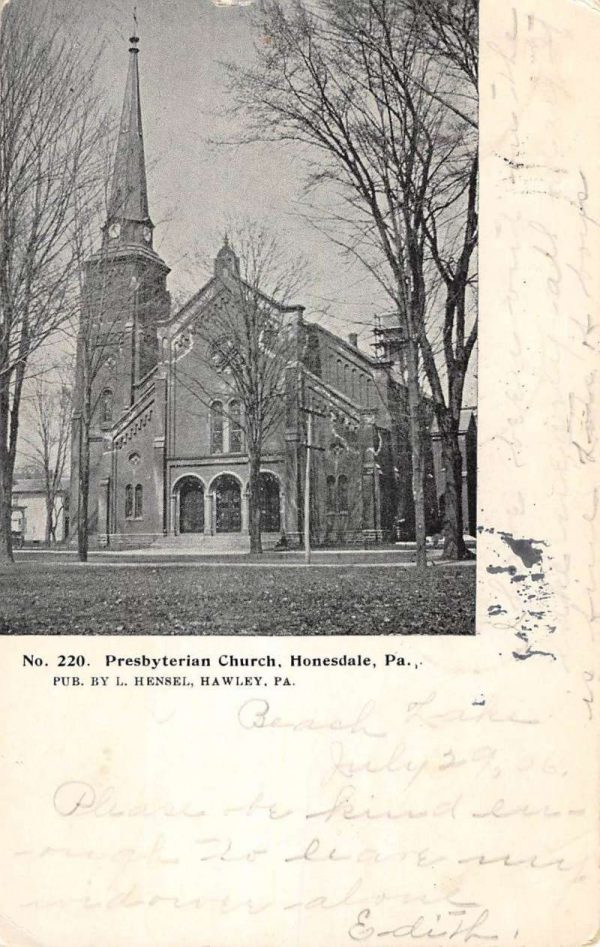Honesdale Pennsylvania Presbyterian Church Street View Antique Postcard K105231
