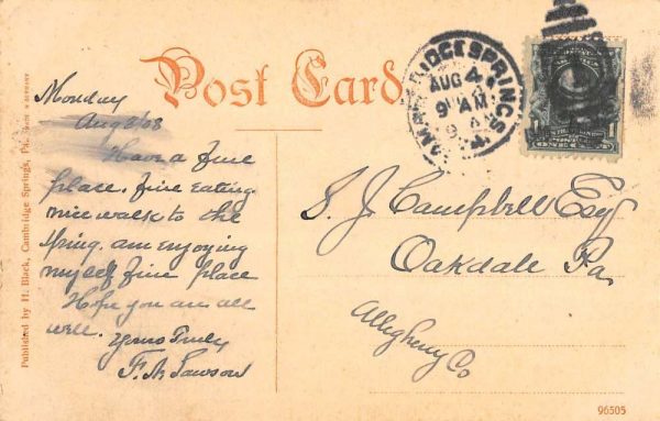 Cambridge Springs Pennsylvania Gray Mineral Springs Antique Postcard K105328 - Image 2