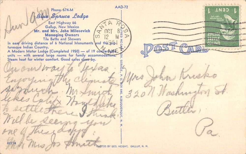 Gallup New Mexico Blue Spruce Lodge Street View Antique Postcard K105352 - Image 2
