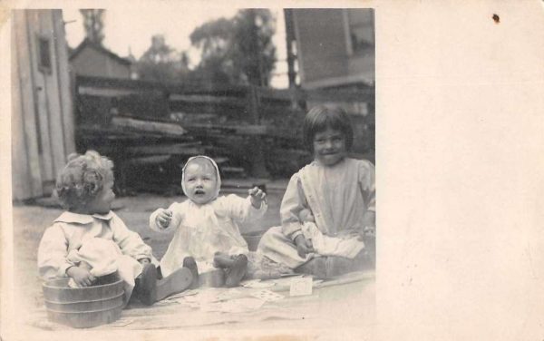 Children and Babies Playing Cards Real Photo Antique Postcard J80475