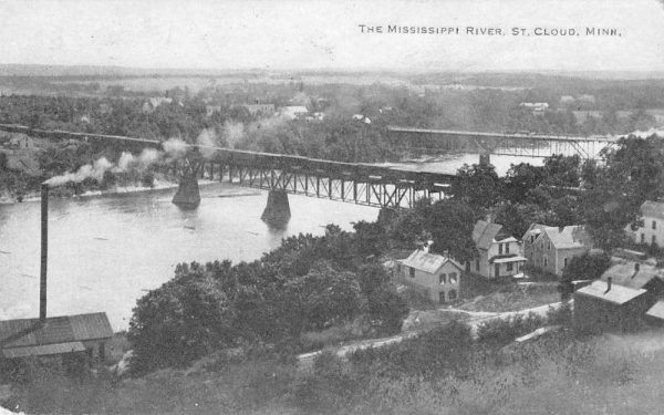 St Cloud Minnesota Mississippi River Birds Eye View Antique Postcard J80569