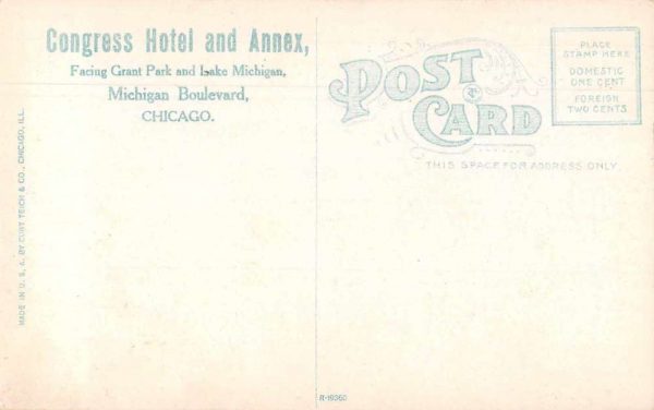 Chicago Illinois Congress Hotel Grand Marble Corridor Antique Postcard J80630 - Image 2