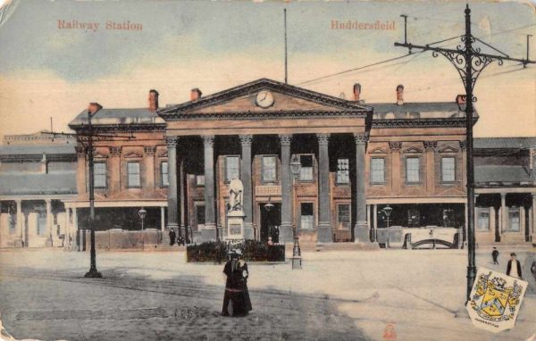 Huddersfield England Railway Station Exterior View Antique Postcard J80762