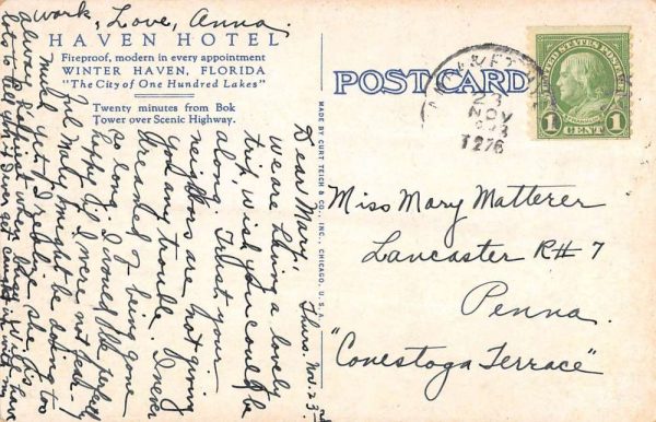 Winter Haven Florida Haven Hotel Birdseye View Antique Postcard K105554 - Image 2