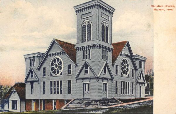 Malvern Iowa Christian Church Street View Antique Postcard K105568
