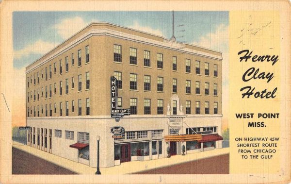 West Point Mississippi Henry Clay Hotel Street View Antique Postcard K105573