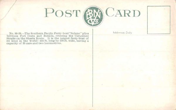 Southern Pacific Ferry Boat Solano Waterfront Antique Postcard K105618 - Image 2