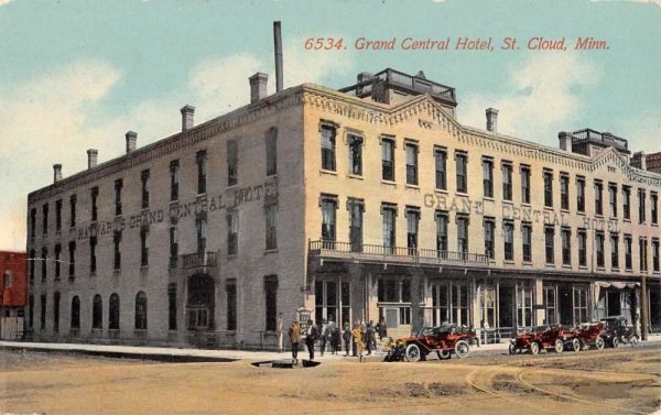 St Cloud Minnesota Grand Central Hotel Street View Antique Postcard K105665