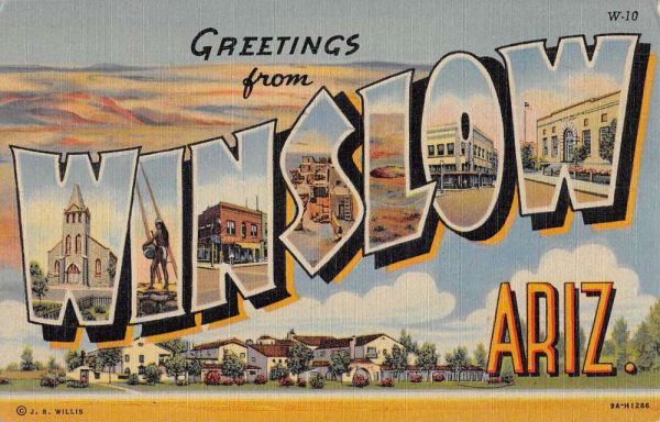 Winslow Arizona Large Letter Linen Antique Postcard K105680