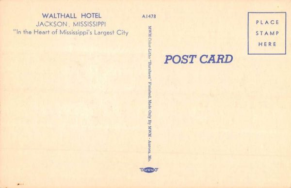 Jackson Mississippi Walthall Hotel Street View Antique Postcard K105716 - Image 2
