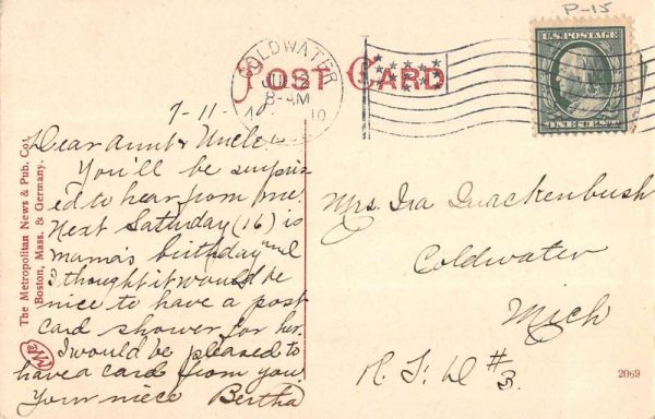 Coldwater Michigan Public Library Court House Antique Postcard K105865 - Image 2