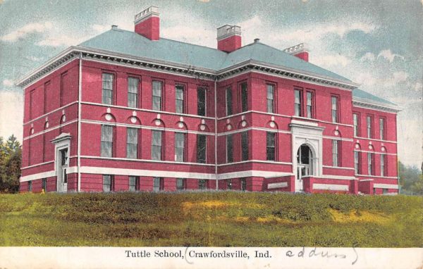 Crawfordsville Indiana Tuttle School Street View Antique Postcard K106009