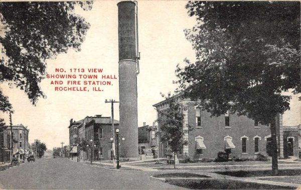 Rochelle Illinois Town Hall Fire Station Antique Postcard K106014