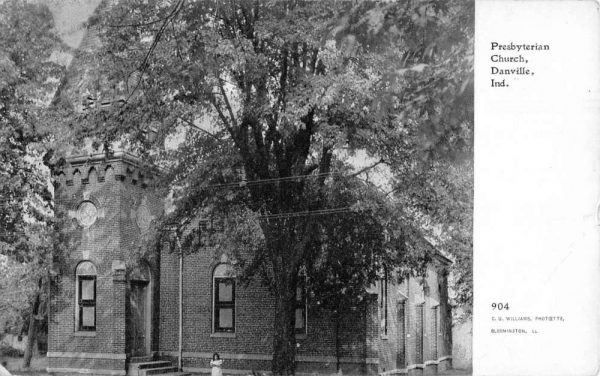Danville Indiana Presbyterian Church Street View Antique Postcard K106054