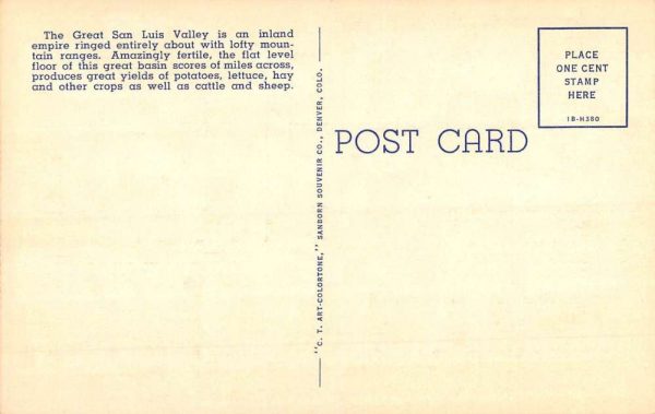 San Luis Valley Colorado Large Letter Linen Antique Postcard K106069 - Image 2