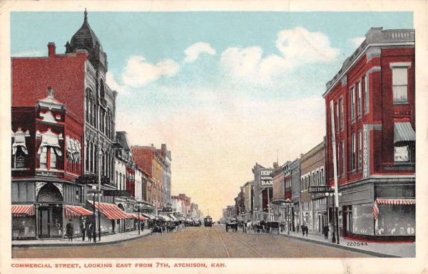 Atchison Kansas Commercial Street Scene Historic Bldgs Antique Postcard K106085