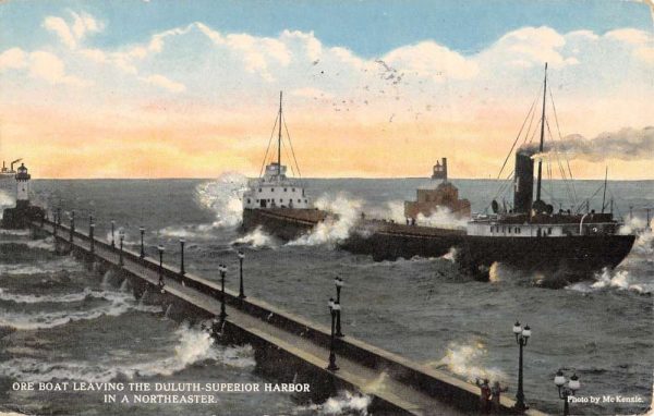 Duluth Superior Harbor Minnesota Ore Boats Waterfront Antique Postcard K106184