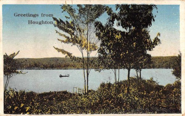 Houghton Lake Michigan Scenic Waterfront Greeting Antique Postcard K106254