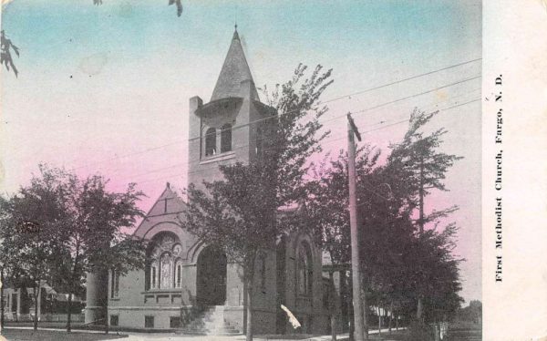 Fargo North Dakota First Methodist Church Street View Antique Postcard K106288
