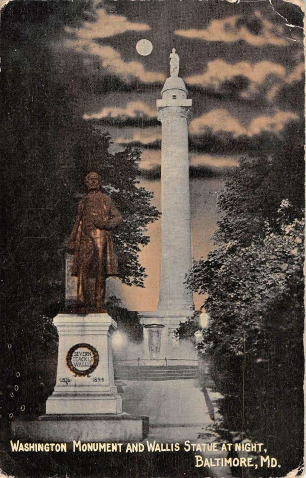 Baltimore Maryland Washington Monument Wallis Statue Antique Postcard K106356