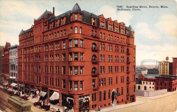 Duluth Minnesota Spalding Hotel Street View Antique Postcard K106363