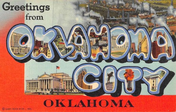 Oklahoma City Oklahoma Large Letter Linen Antique Postcard K106395