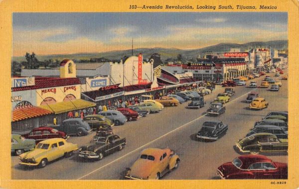 Tijuana Mexico Avenida Revolucion Looking South Antique Postcard K106406