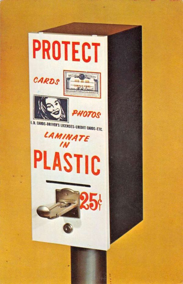 Plastic Laminator Vending Machine Advertisement Vintage Postcard K106433