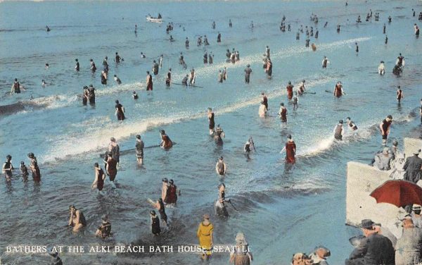 Seattle Washington Alki Beach Bath House Antique Postcard K106486