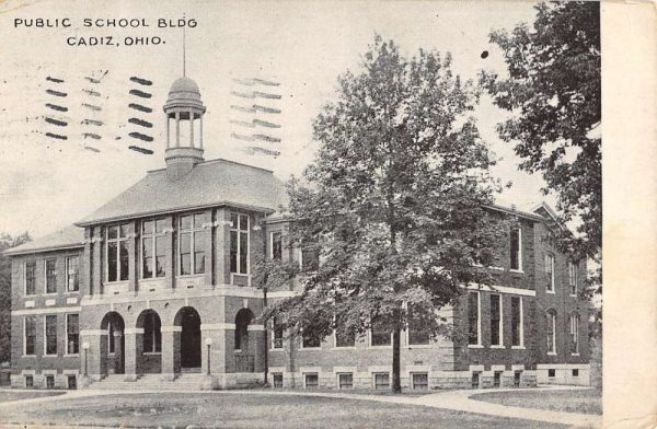 Cadiz Ohio Public School Bldg Street View Antique Postcard K106519