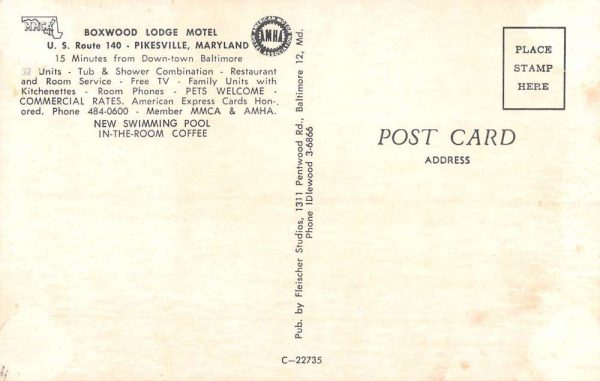 Pikesville Maryland Boxwood Lodge Motel Multiview Vintage Postcard K106563 - Image 2