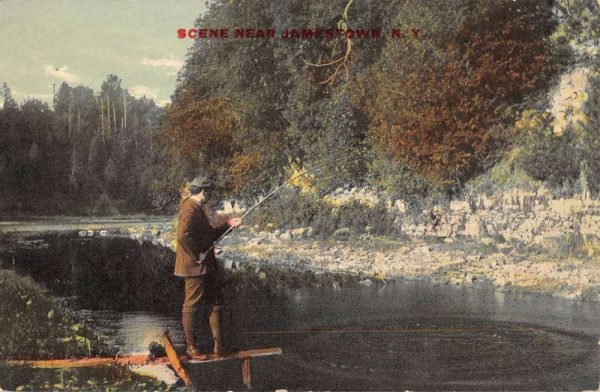 Jamestown New York Fishing Scene Waterfront Antique Postcard K106579