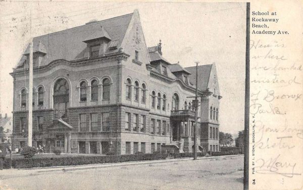 Rockaway Beach New York Academy School Street View Antique Postcard K106743