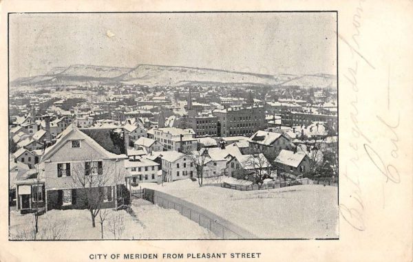 Meriden Connecticut Pleasant Street Birdseye View Antique Postcard K106791