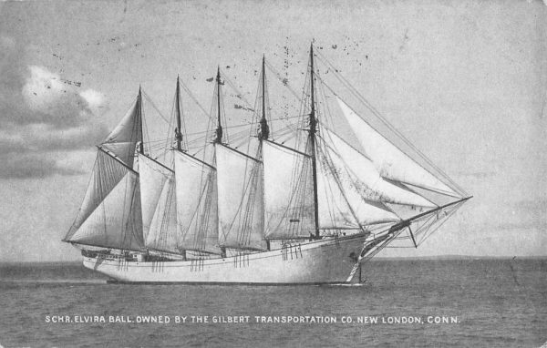 New London Connecticut Schrooner Ship Elvira Ball Antique Postcard K106793