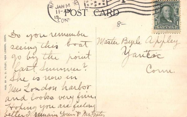 New London Connecticut Schrooner Ship Elvira Ball Antique Postcard K106793 - Image 2