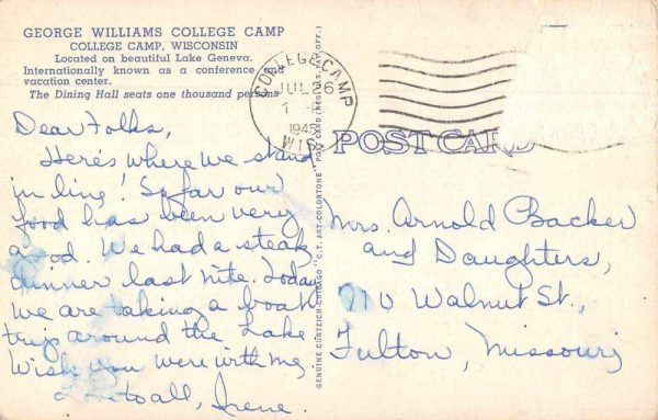 College Camp Wisconsin George Williams College Camp Antique Postcard J80883 - Image 2