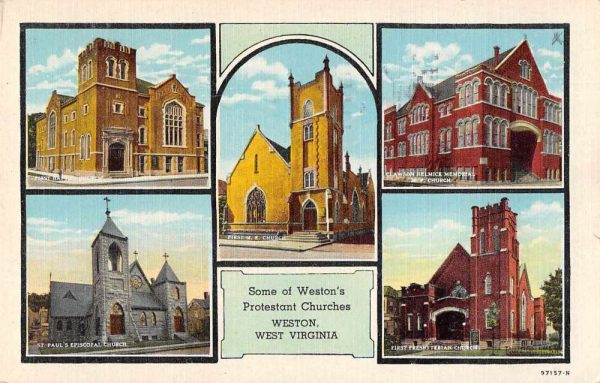Weston West Virginia Protestant Churches Multiview Antique Postcard J80894