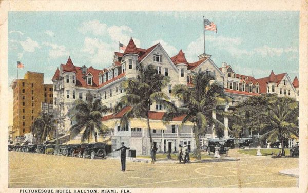 Miami Florida Hotel Halcyon Street View Antique Postcard K106888