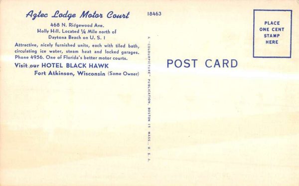 Holly Hill Florida Aztec Lodge Street View Antique Postcard K106889 - Image 2