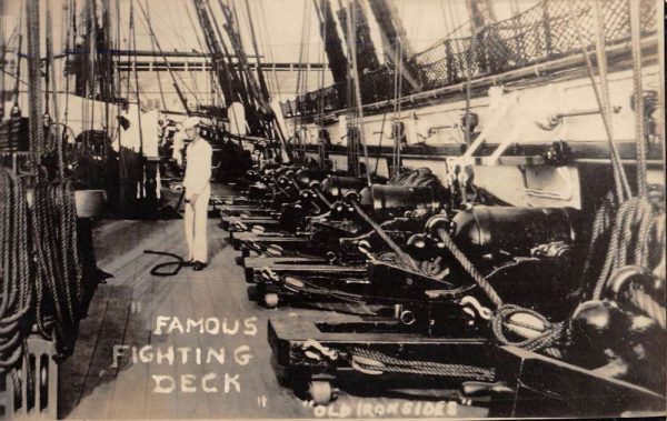 Old Iron Sides Fighting Deck Navy Ship Cannons Real Photo Postcard K107237
