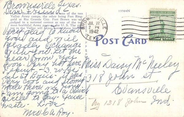 Brownsville Texas Fort Brown Flag Pole Antique Postcard K107255 - Image 2