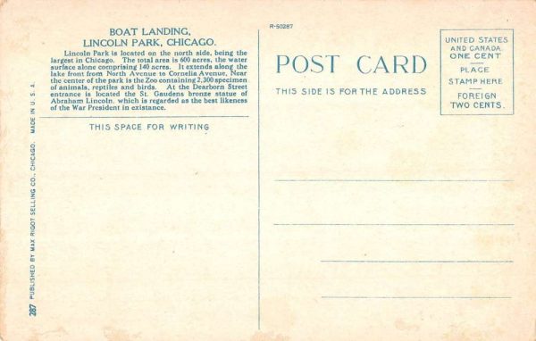 Chicago Illinois Lincoln Park Boat Landing Antique Postcard K107275 - Image 2