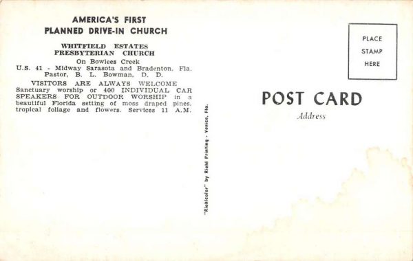 Bradenton Florida Whitfield Estates Church Vintage Postcard K107401 - Image 2