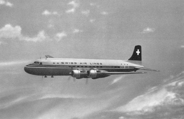 Swiss Air Lines Plane Transatlantic DC 6 B Antique Postcard K107435