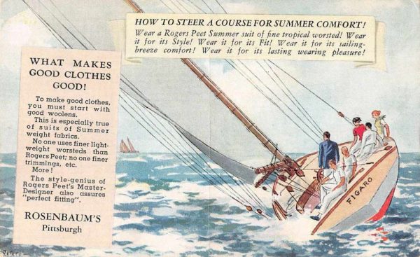 Pittsburgh Pennsylvania Rosenbaum's Fabrics Ad Sailing Antique Postcard J81204